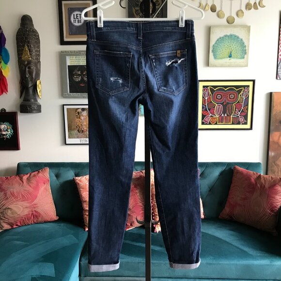 JOE'S size 25 Distressed Stretch Blue Denim Cuffed Straight Crop Jeans - Picture 3 of 6